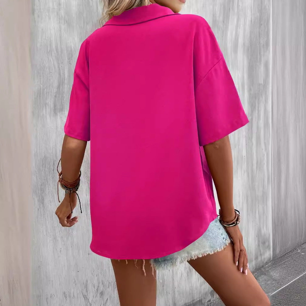 Herrskjorta Kortärmad Lätt Polyester Avslappnad Stil-3