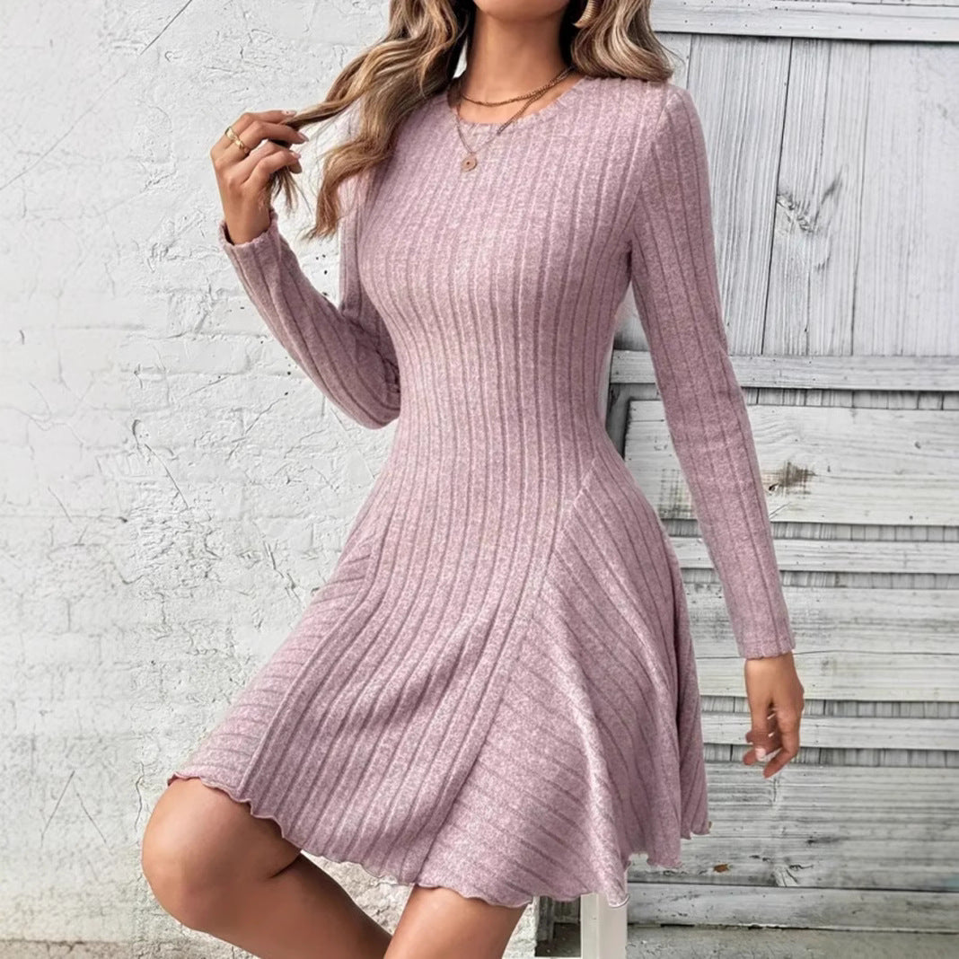 Kvinnors A-Line Klänning Långärmad Stickad-4