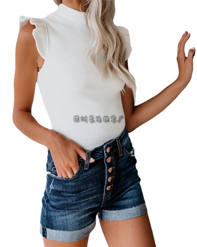 Dam Stickad Väst Monokrom Smal Fit i 100% Bomull-4