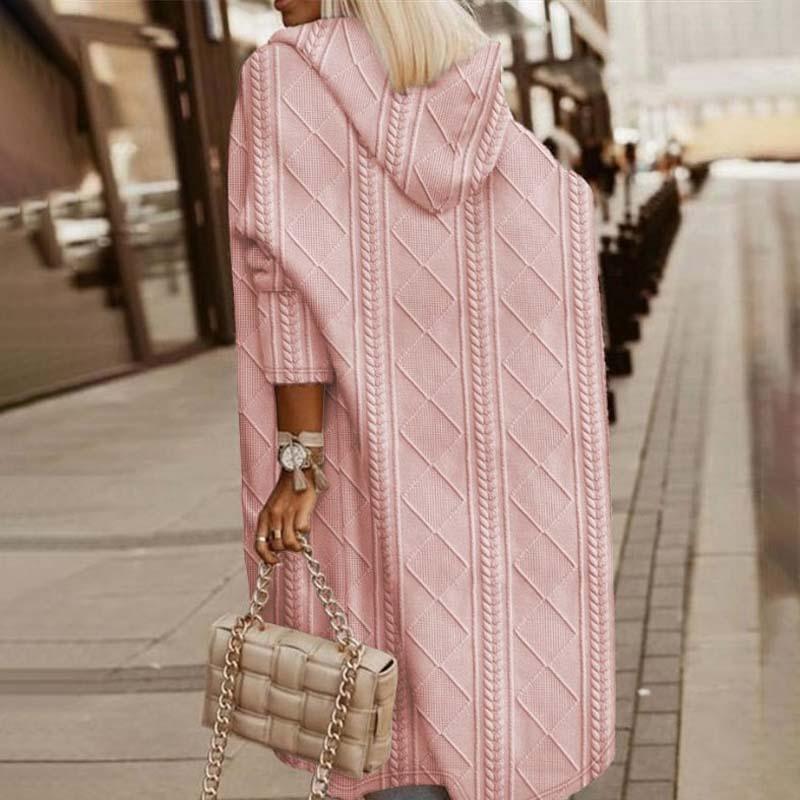 Lång Kofta Dam med Huva – Stickad Cardigan i Mjuk Fiber för Bekväm och Elegant Stil 4