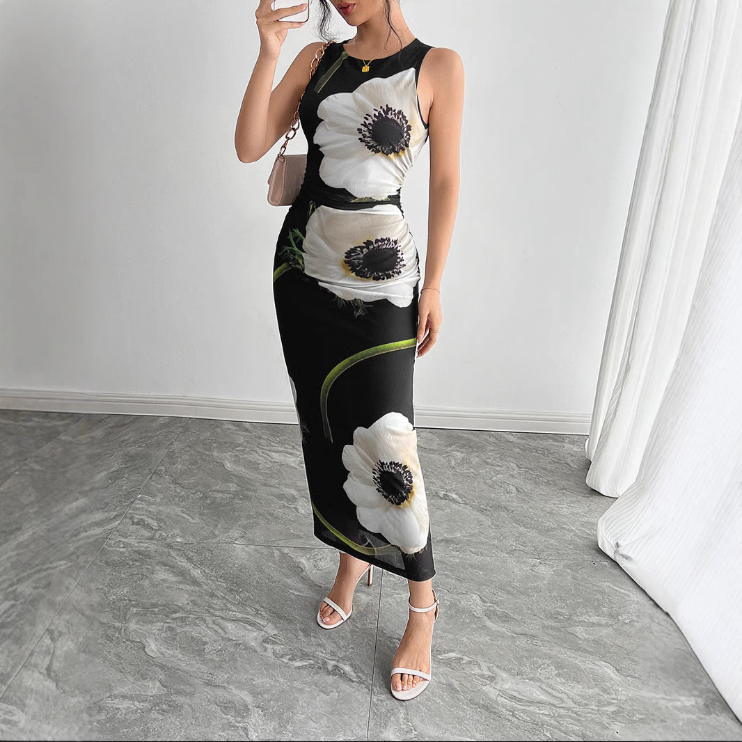 Dam Långklänning Ärmlös Penna Kjol Polyester-2