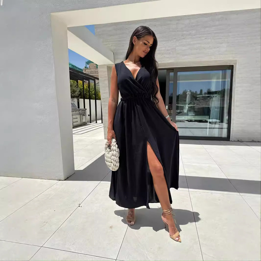 Kvinnors Långklänning A-Line Polyester Ärmlös för Fest och Bröllop-3