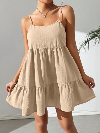 Dam Sommarklänning Spaghettiband Volang Luftig Passform 3