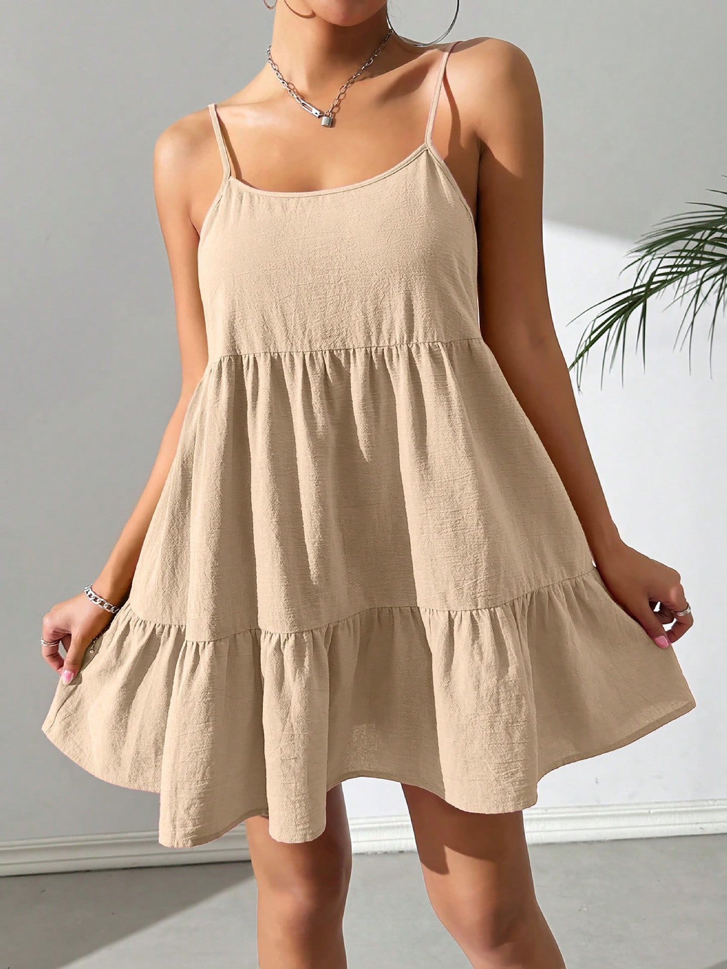 Dam Sommarklänning Spaghettiband Volang Luftig Passform 8