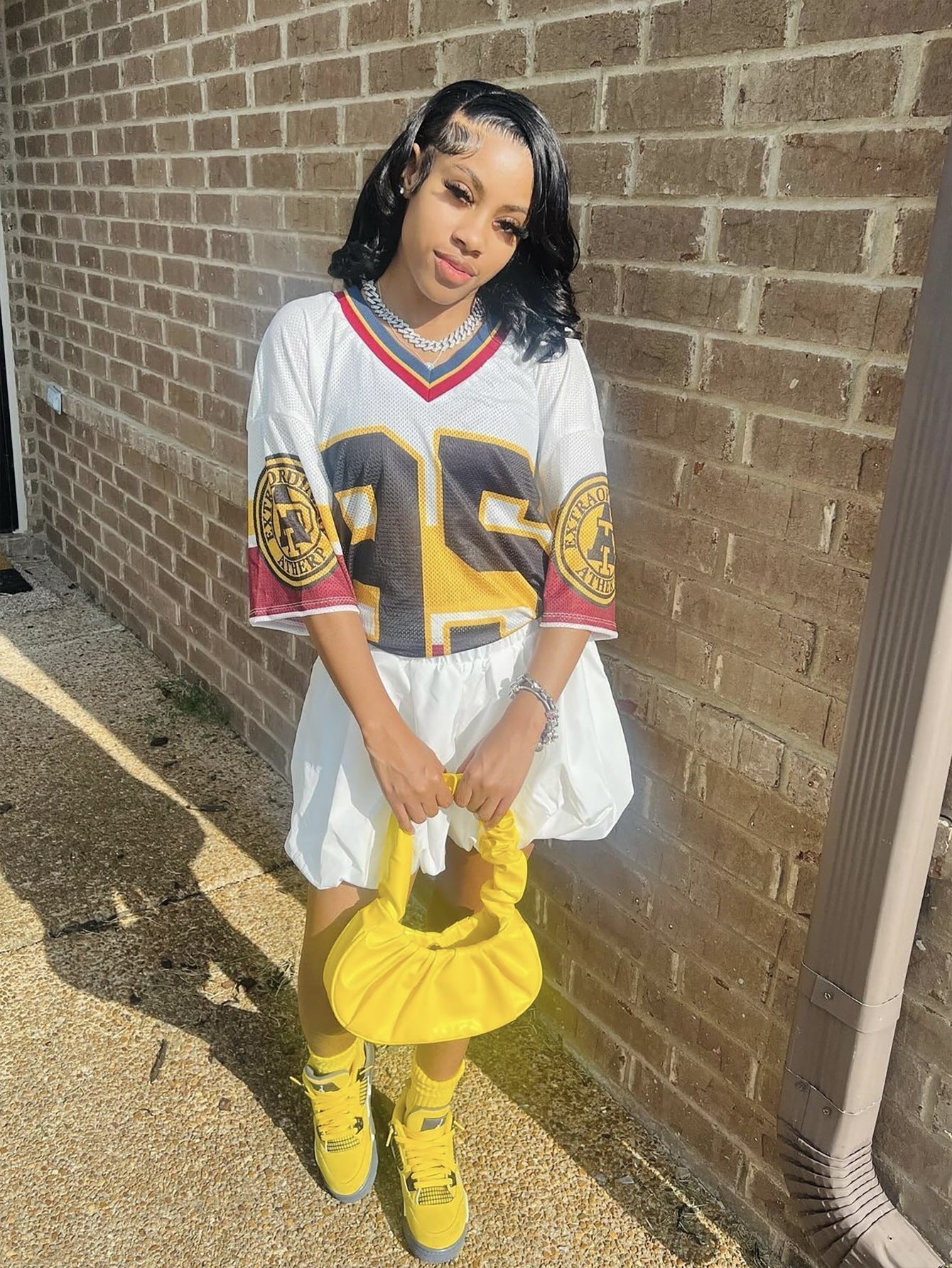 Dam T-shirt V-ringning Kort Ärmar Färgblock Polyester-6