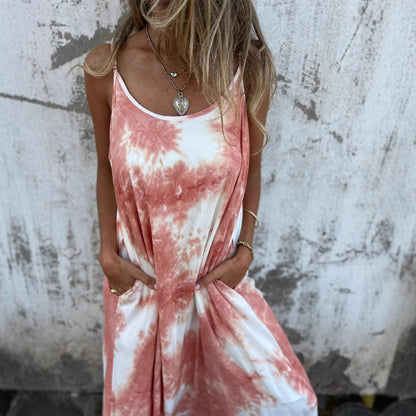 Damklänning Slipklänning Ärmlös Spaghetti Band Polyester Kamouflagemönster-3