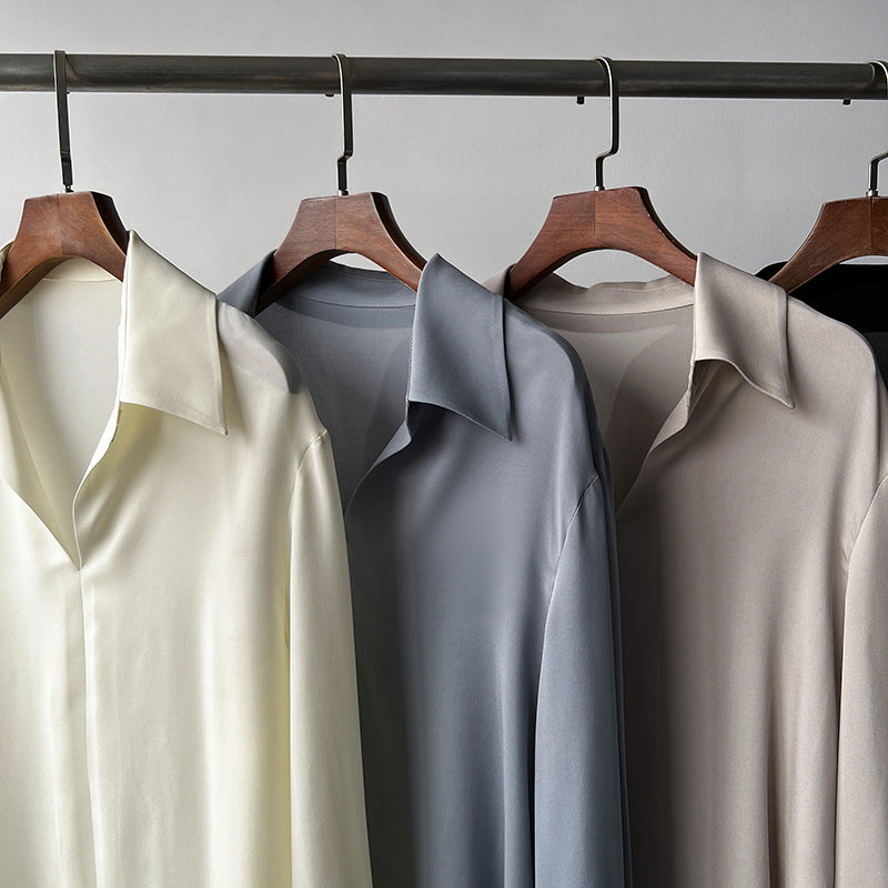 Dam Skjorta Rak Passform Silkeslen Polyester-2