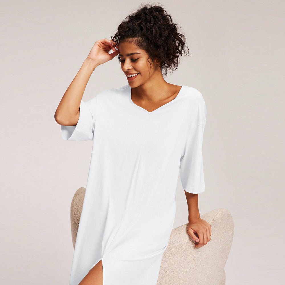 Dam Midi Klänning V-ringad Mjuk Bomull-5