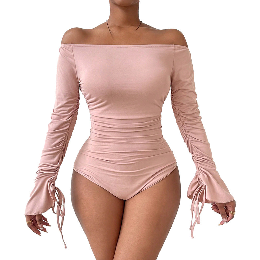 Off-Shoulder Bodysuit för Kvinnor med Dekorativa Ärmar – Elastiskt Material, Smickrande Passform, Mångsidig Stil 6