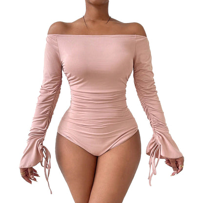 Off-Shoulder Bodysuit för Kvinnor med Dekorativa Ärmar – Elastiskt Material, Smickrande Passform, Mångsidig Stil 6