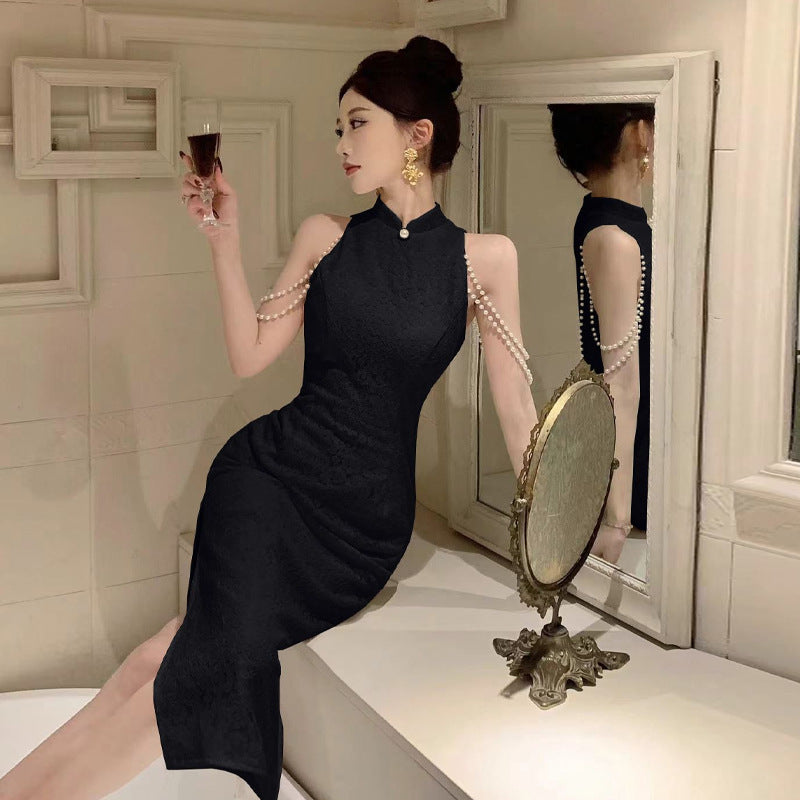 Kvinnors Bodycon Klänning Spetsig Krage Polyester Elastan-4