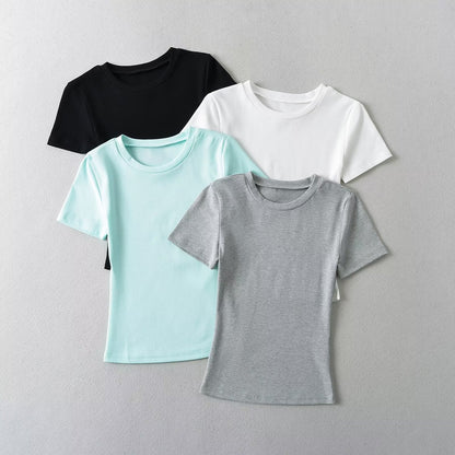 Dam T-Shirt Avslappnad Snitt Andningsbar Bomull-2