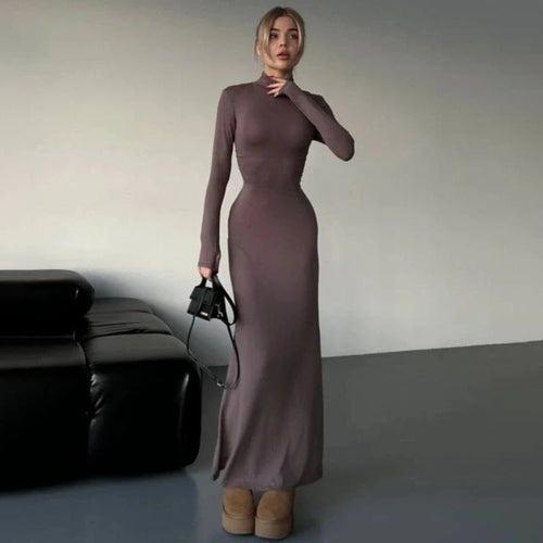 Kvinnors Långärmad Klänning Hög Krage Mjuk Tyg-1