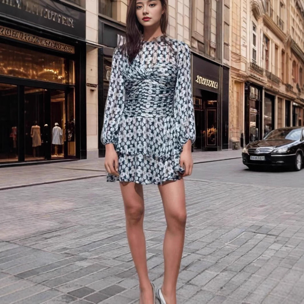 Kvinnors Kort Klänning A-linje Chiffon Långärmad Elegant-3