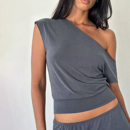 Kvinnors Asymmetrisk Topp Modern Design Elastiskt Material 2