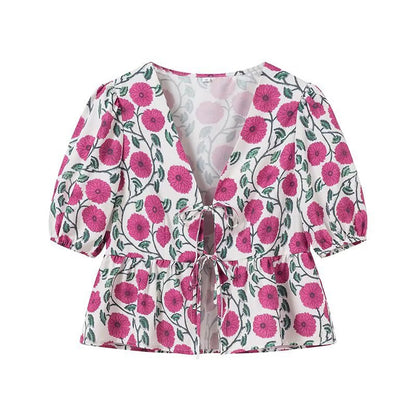 Dam Tryckt Skjorta och Rockuppsättning Lätt Polyester för Sommar-1