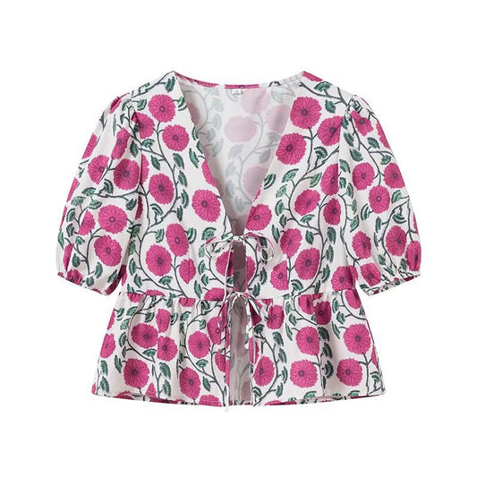 Dam Tryckt Skjorta och Rockuppsättning Lätt Polyester för Sommar-1