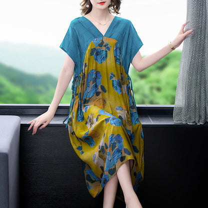 Plus Size Dam Klänning A-Line Viskos Vintage Tryckt-3