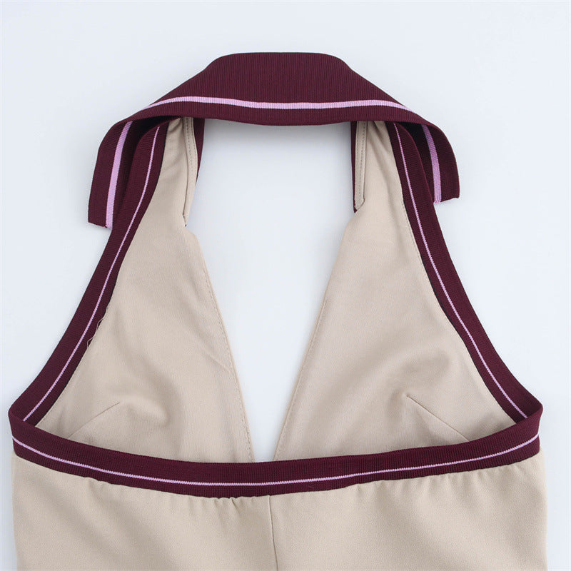 Kvinna Midi Klänning Halterneck A-linje Polyester-4