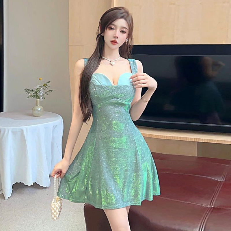 Variant image for Damklänning A-Linje Färgblockering Spaghetti-bärar Polyester-1