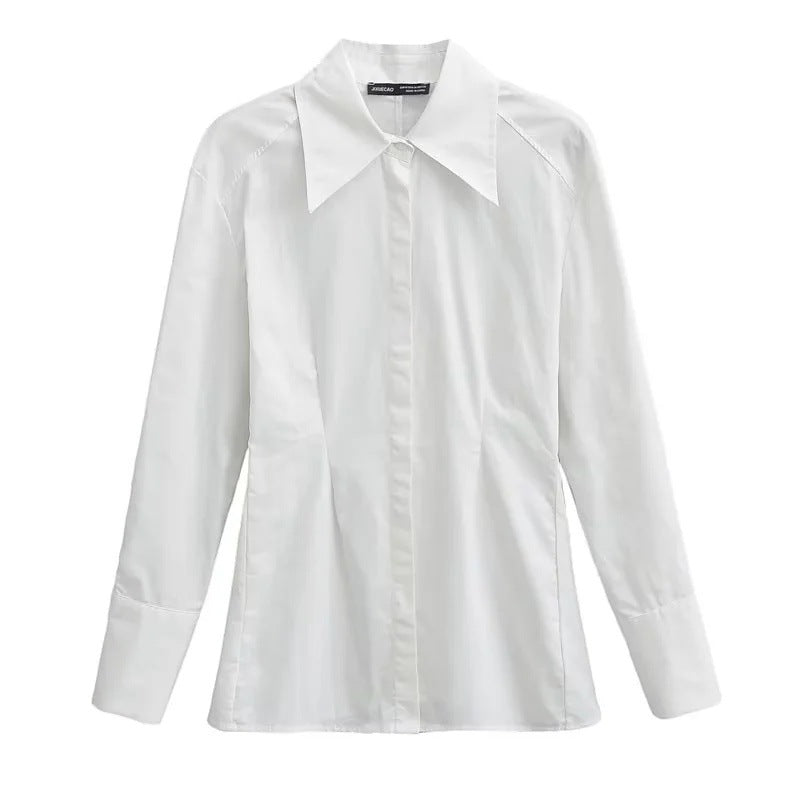 Dam Blus Modern Snitt Bomull med Klassisk Krage 1