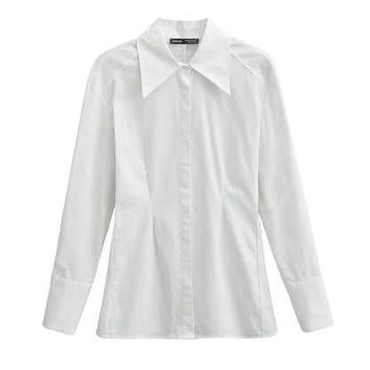 Dam Blus Modern Snitt Bomull med Klassisk Krage 1