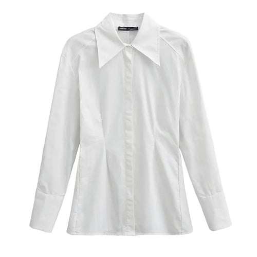 Dam Blus Modern Snitt Bomull med Klassisk Krage 1