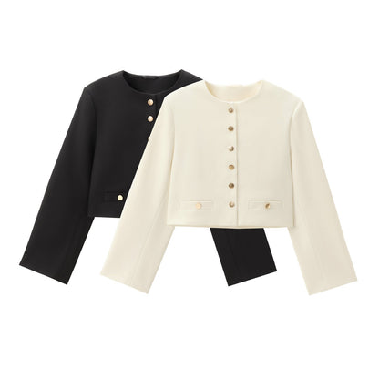 Dam Kort Cardigan Rund Halsringning Polyester-2