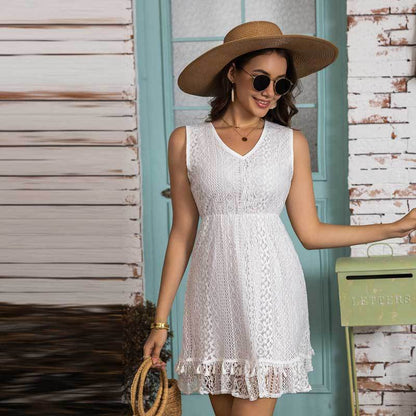 Kvinnors Midi-klänning A-linje V-ringning Polyester-4