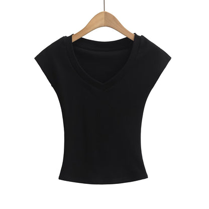 Kvinnors T-shirt V-hals Modern Snitt 100% Bomull 12