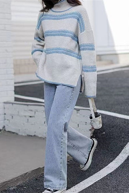 Dam Turtleneck Tröja Randig Polyester-3