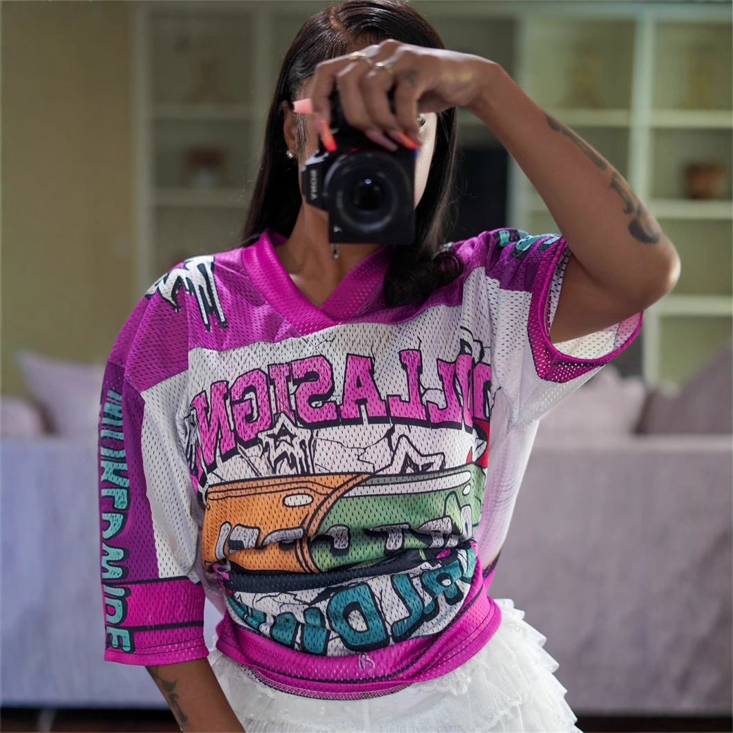 Dam T-shirt Blommig V-ringad Polyester Halvlånga Ärmar-3