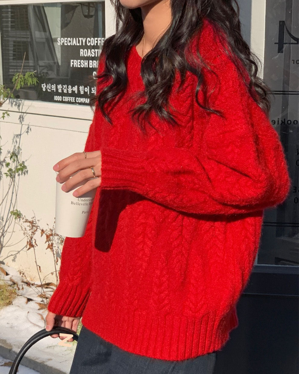 Dam Stickad Tröja Löst Vridmönster Mjuk Material 9