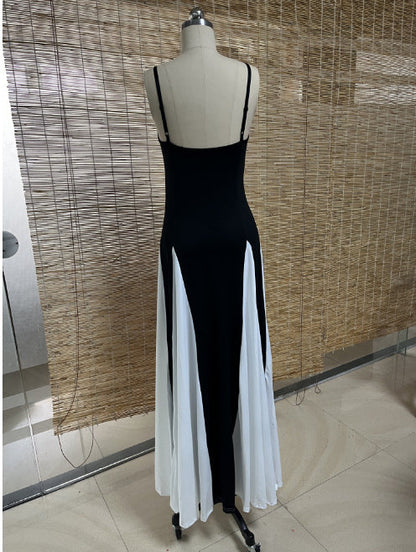 Damklänning A-Line Färgblock Spandex Lång Ärmlös-3