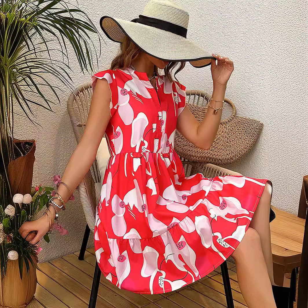 Variant image for Damklänning A-Linje Blommig Polyester med Flygande Ärmar-3