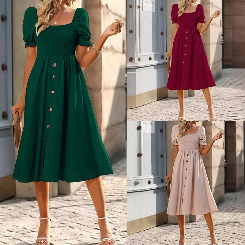 Kvinnors A-linjeklänning Fyrkantig Utskärning Polyester-2