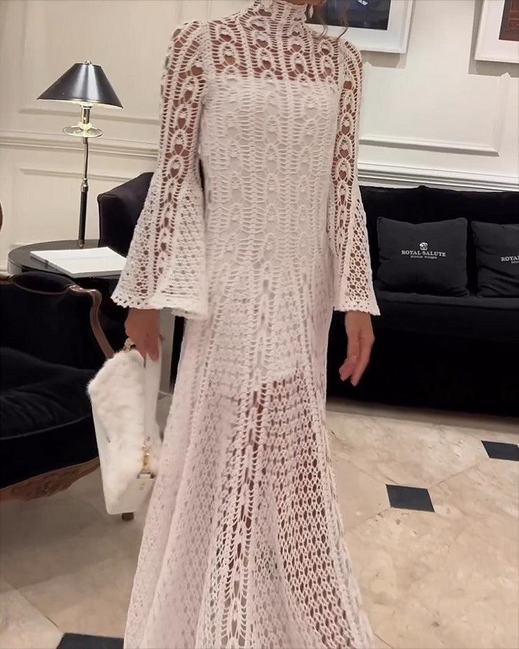 Damklänning Cirkulär Halsringning Polyester Långa Ärmar-5