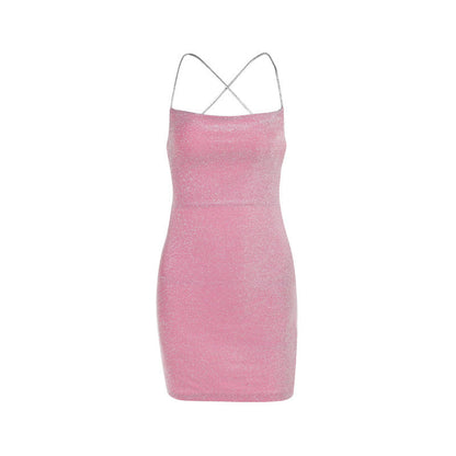 Kvinnors Glittrig Miniklänning Justerbara Spaghettiband Skimrande Polyester-6