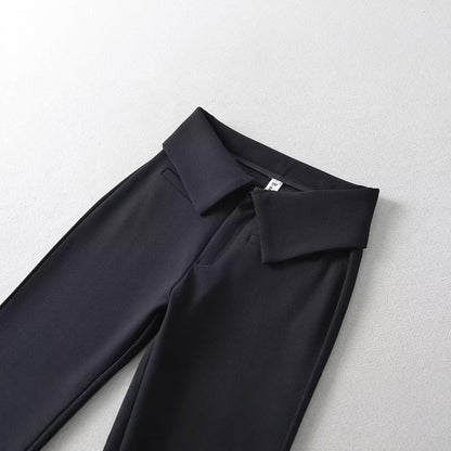 Bred Ben Byxor för Kvinnor med Klassisk Krage – Andningsbart och Elastiskt Tyg, Normal Passform 3