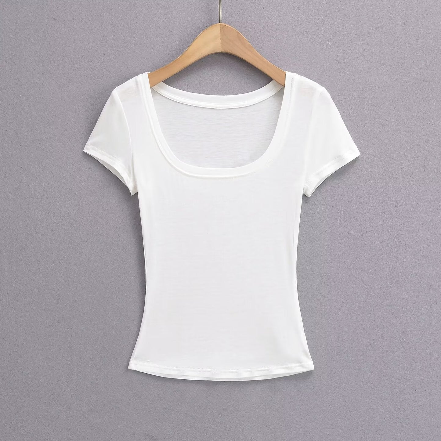 Kvinnors T-shirt U-ringning Mjuk Bomullsblandning 4