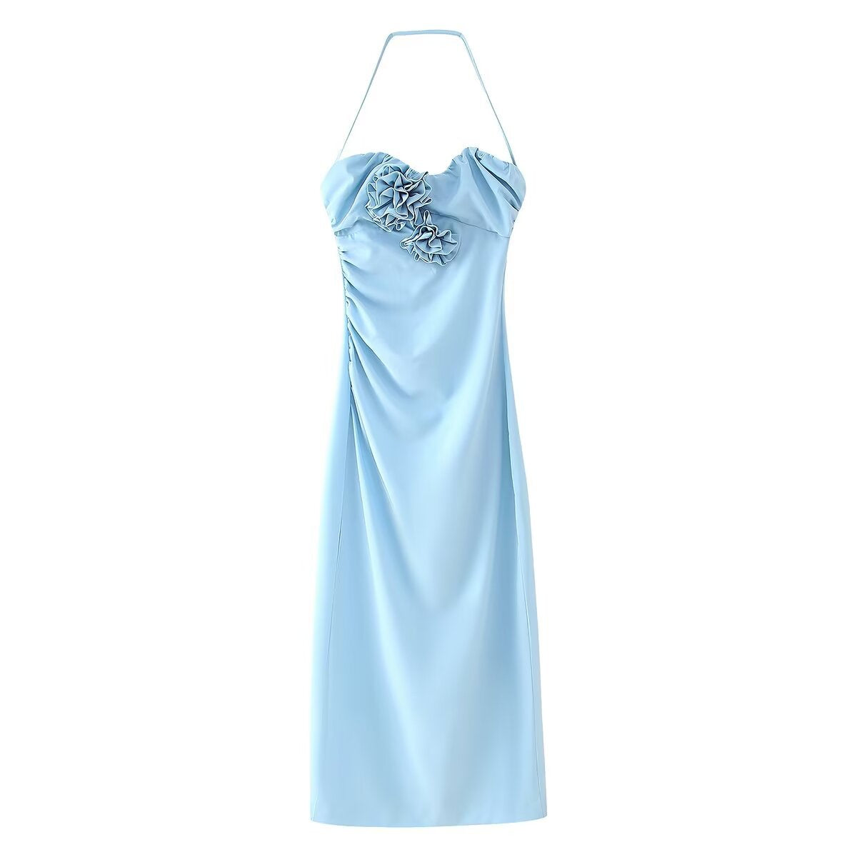 Dam Axelbandslös Klänning Blommig Polyester och Bomull-1