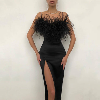 Kvinnors Midi Klänning Off-the-Shoulder Polyester-2