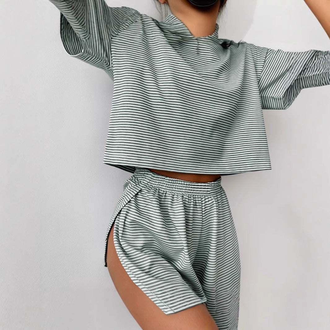 Dam Byxdress Kortärmad Randig Polyester Avslappnad Passform-4