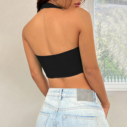 Kvinnors Halter Top Ribbad Tyg Medium Elasticitet-3