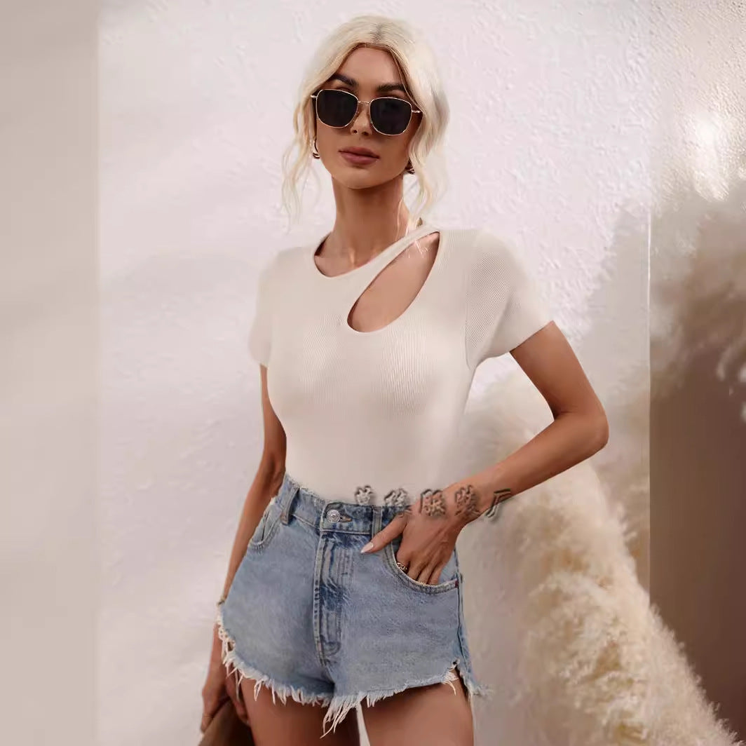 Dam Tröja Hål Design Pullover Nylonmix-3