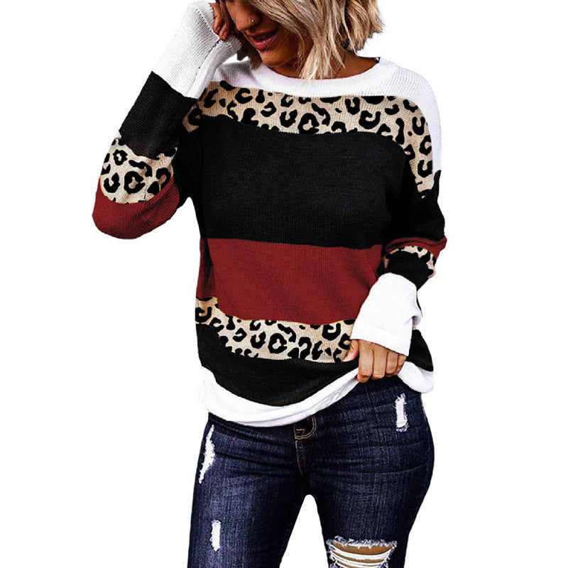 Stickad Dam Tröja Leopardmönster Polyester Casual-5