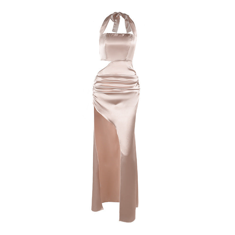 Dam Maxiklänning Halterneck Satinliknande Elegant Silhuett 6