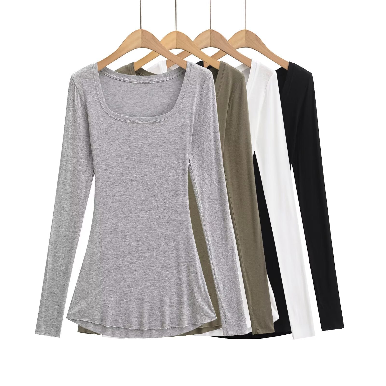 Kvinnors Långärmad Topp U-Hals Bomullsmix 2