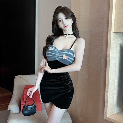 Dam Bodycon Klänning Bardot Urringning Sammet för Fest och Sommar-2