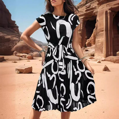 Kort Klänning Dam Veckad Polyester Cirkulär Halsringning-3